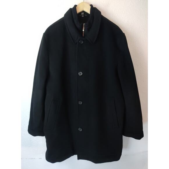 Kenneth Cole Reaction Black Wool & Cashmere Full Zip & Button Coat Size L - Picture 1 of 8